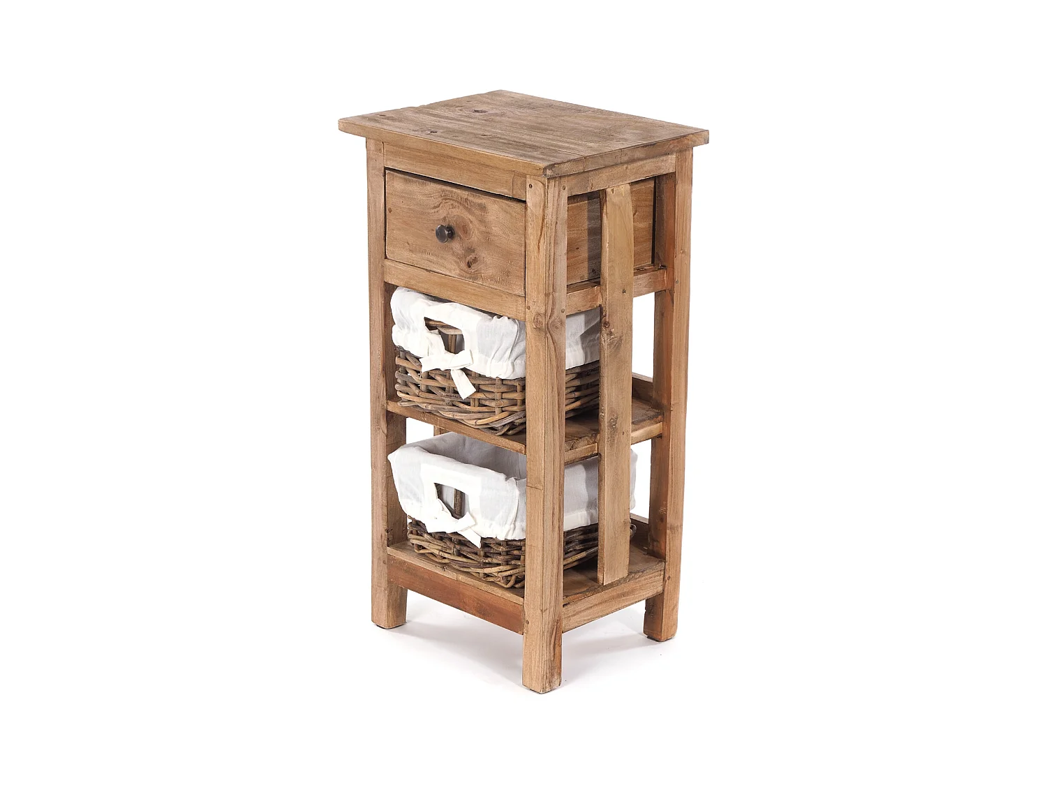 TABLE DE TÉLÉPHONE RATTAN 70 avec 2 paniers en rotin et tiroir, en acajou massif 01 natur-vintage