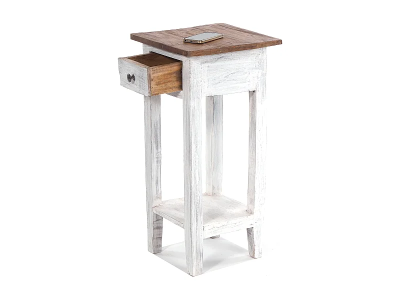 TELEFONTISCH DRAWER 65 Mahagoni Recyclingholz, mit Schublade 05 weiß-natur