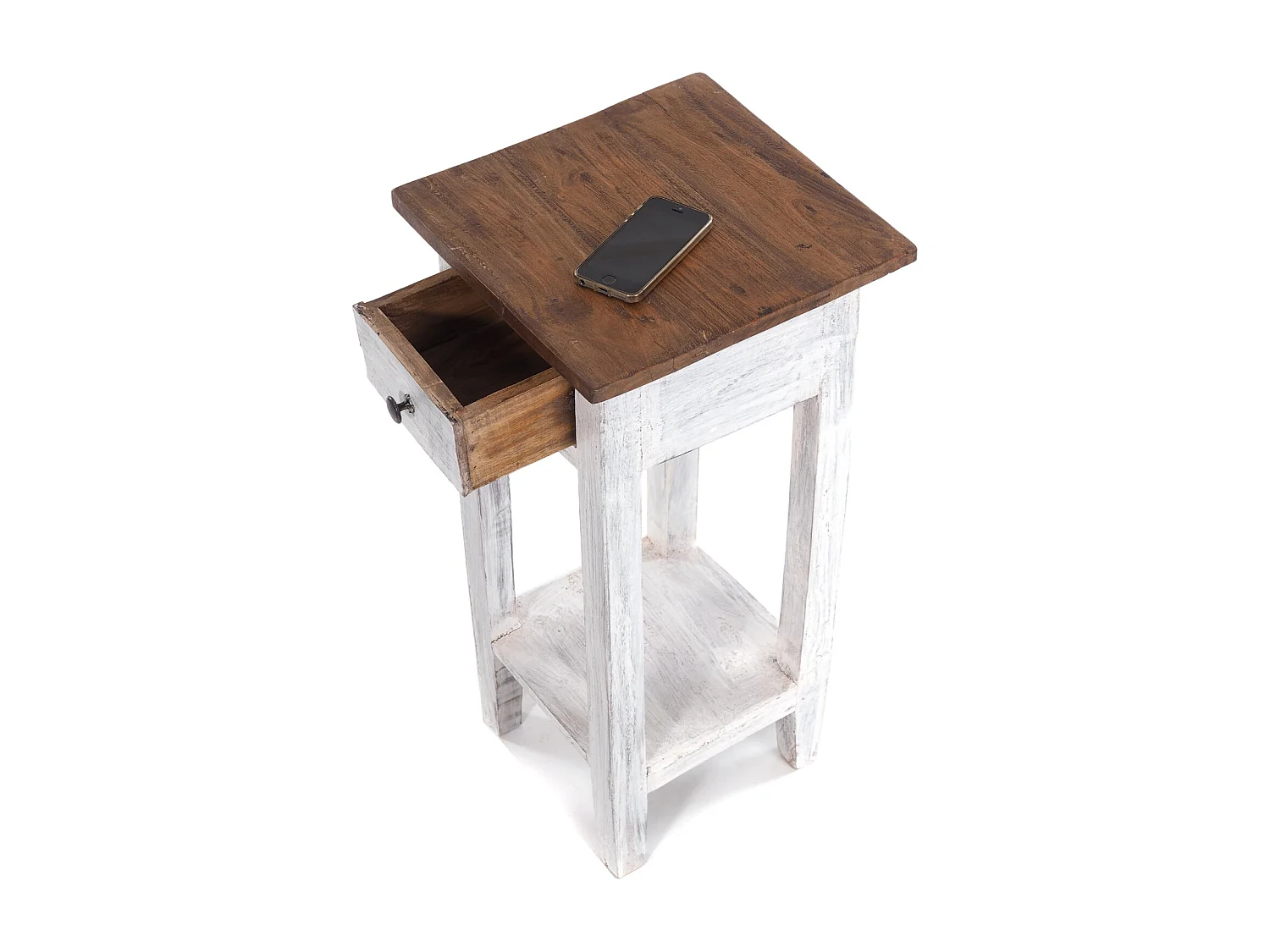 TELEFONTISCH DRAWER 65 Mahagoni Recyclingholz, mit Schublade 05 weiß-natur