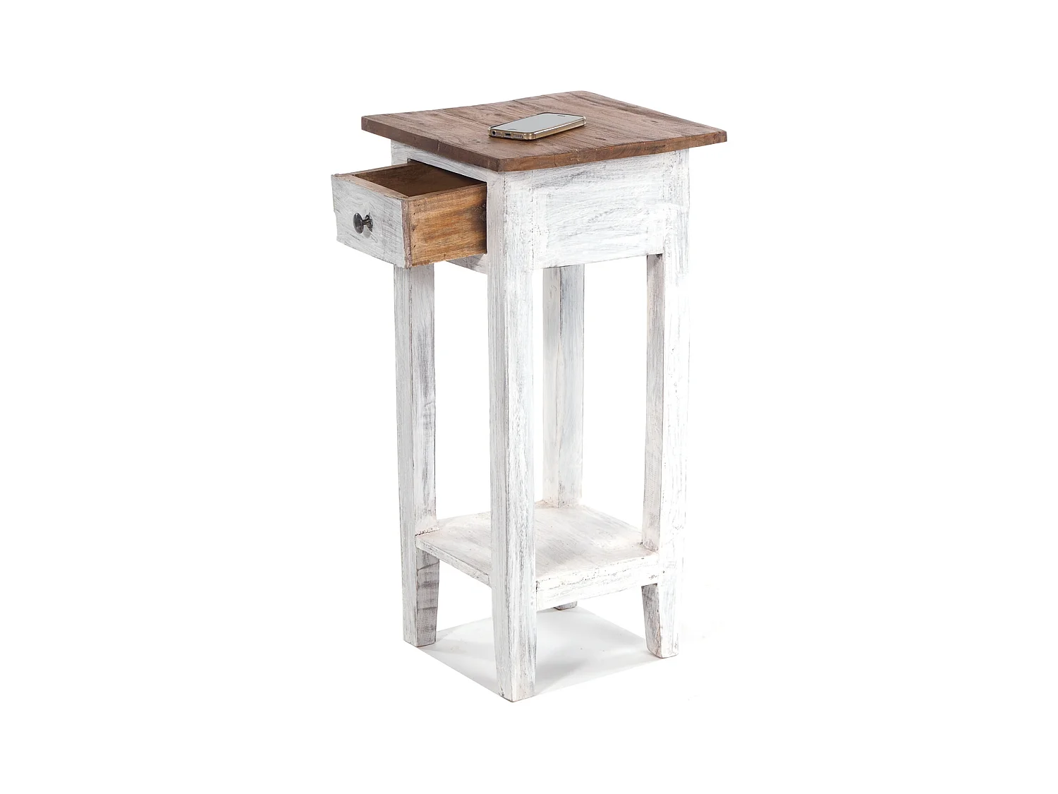 TABLE DE TÉLÉPHONE TIROIR 65 Bois de recyclage en acajou, avec tiroir 05 weiß-natur