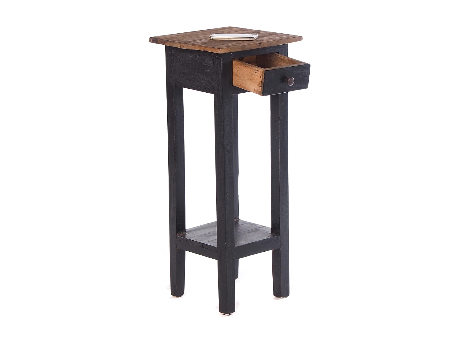 TABLE DE TÉLÉPHONE NAPOLÉON 75 Bois massif en acajou, avec tiroir 04 schwarz-natur