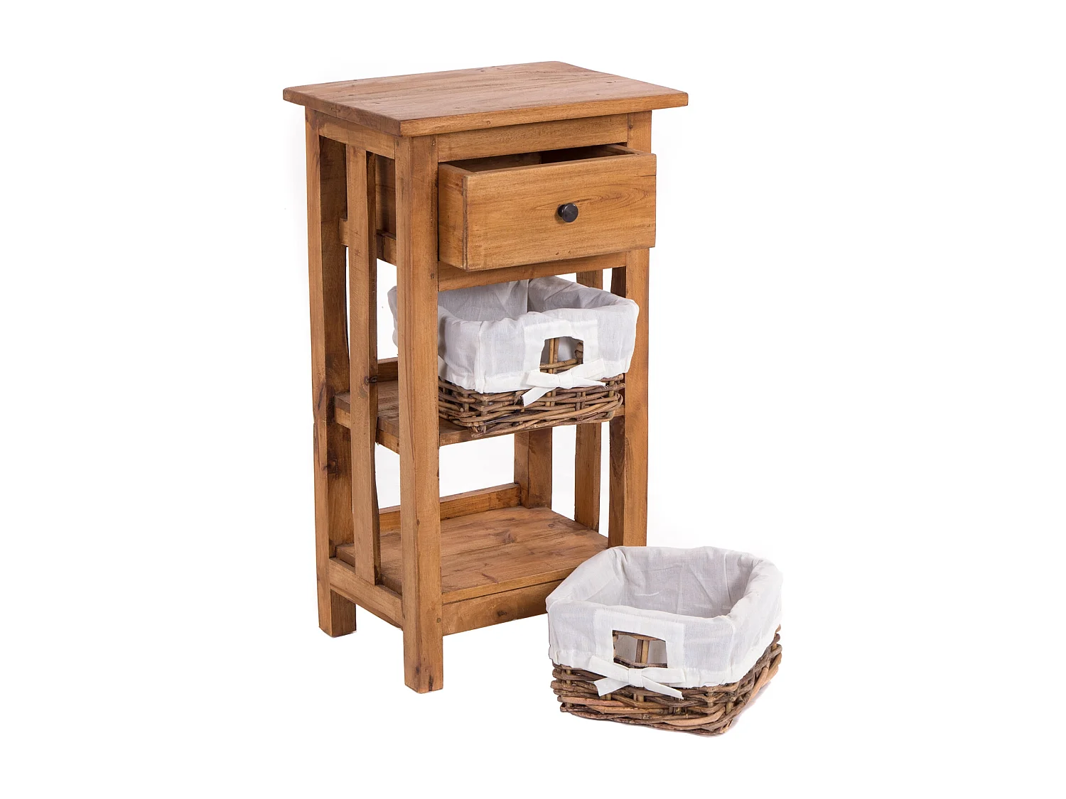 TELEFONTISCH RATTAN 70 mit 2 Rattan-Körben und Schublade, Mahagoni massiv 08 honigfarben gewachst