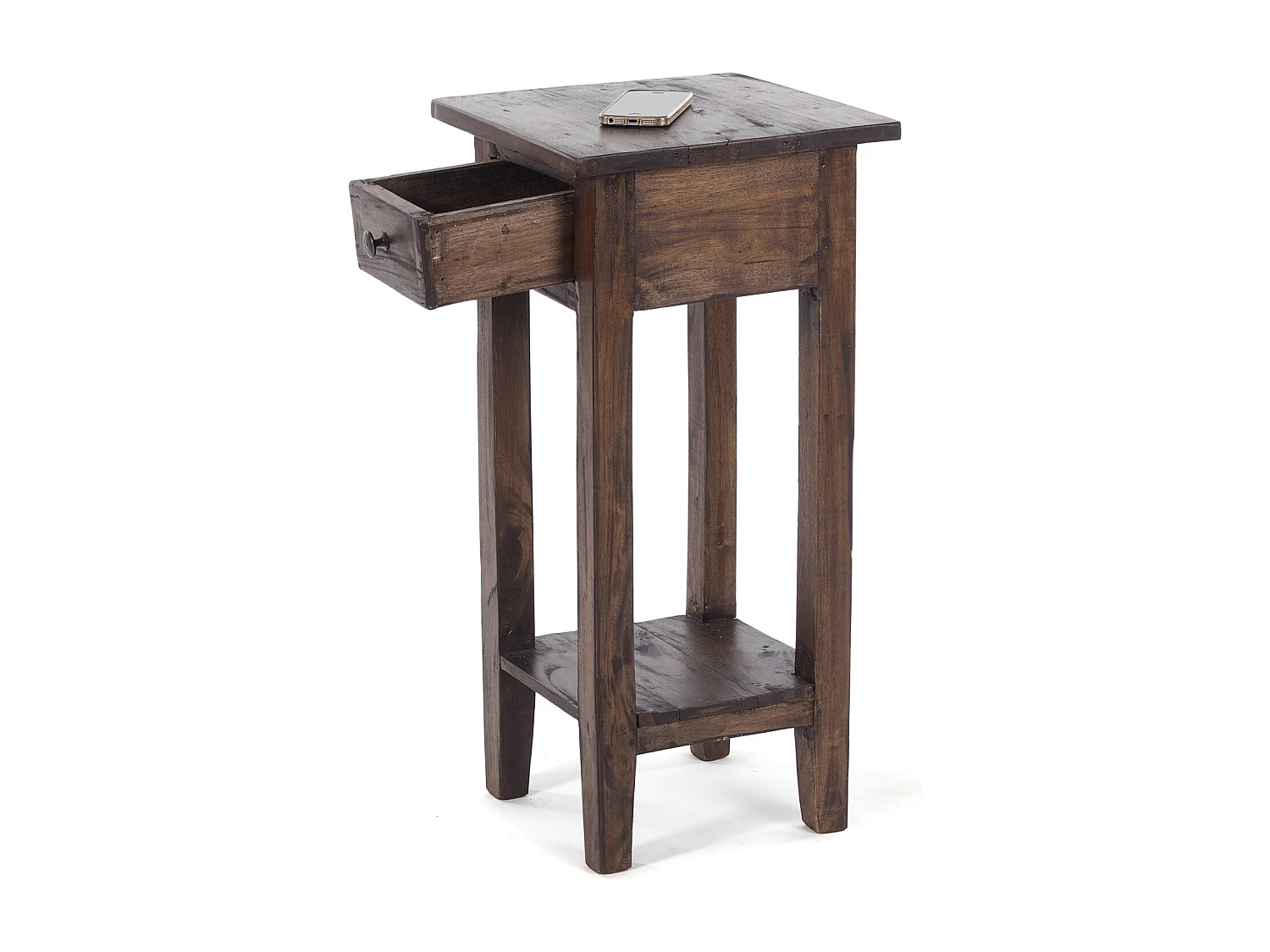 TABLE DE TÉLÉPHONE TIROIR 65 Bois de recyclage en acajou, avec tiroir 03 dunkelbraun