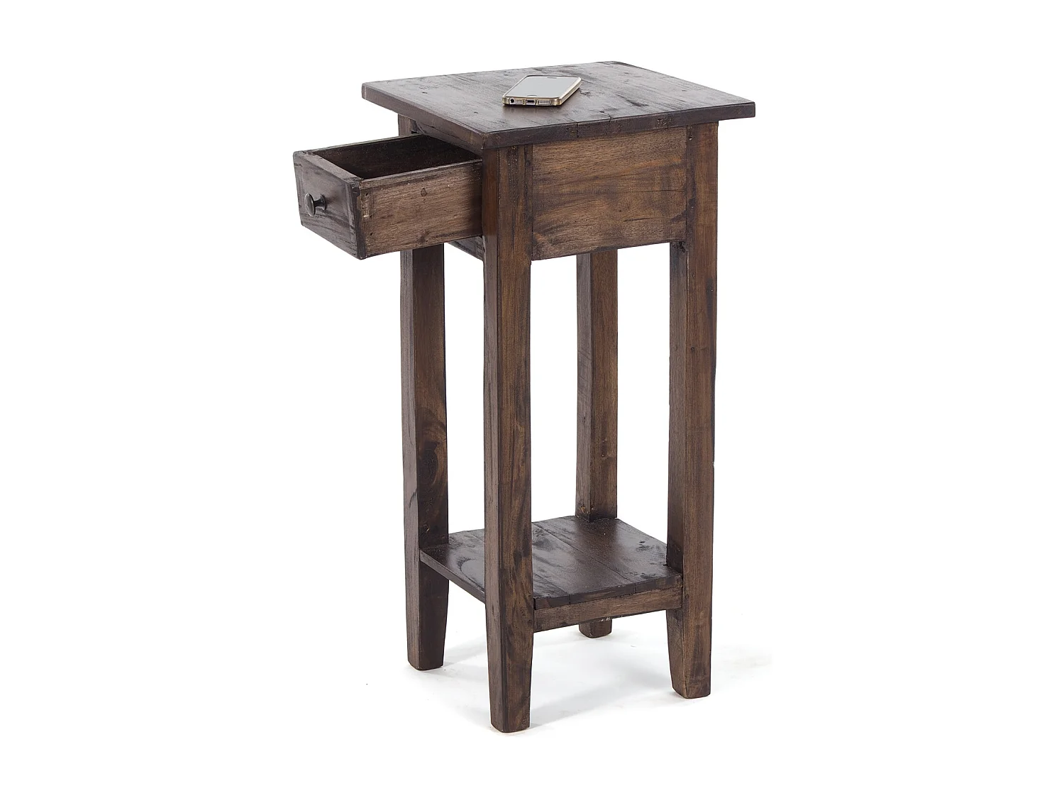 TABLE DE TÉLÉPHONE TIROIR 65 Bois de recyclage en acajou, avec tiroir 03 dunkelbraun