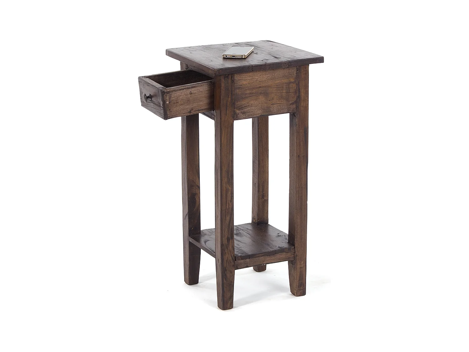 TABLE DE TÉLÉPHONE TIROIR 65 Bois de recyclage en acajou, avec tiroir 03 dunkelbraun