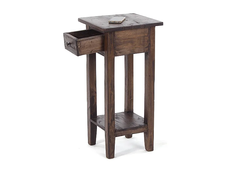 TABLE DE TÉLÉPHONE TIROIR 65 Bois de recyclage en acajou, avec tiroir 03 dunkelbraun