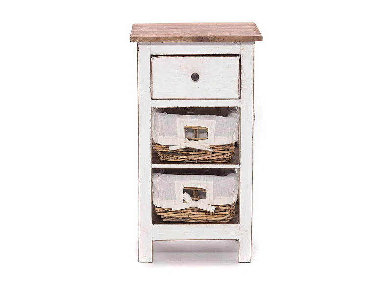 TELEFONTISCH RATTAN 70 mit 2 Rattan-Körben und Schublade, Mahagoni massiv 06 weiß-landhaus