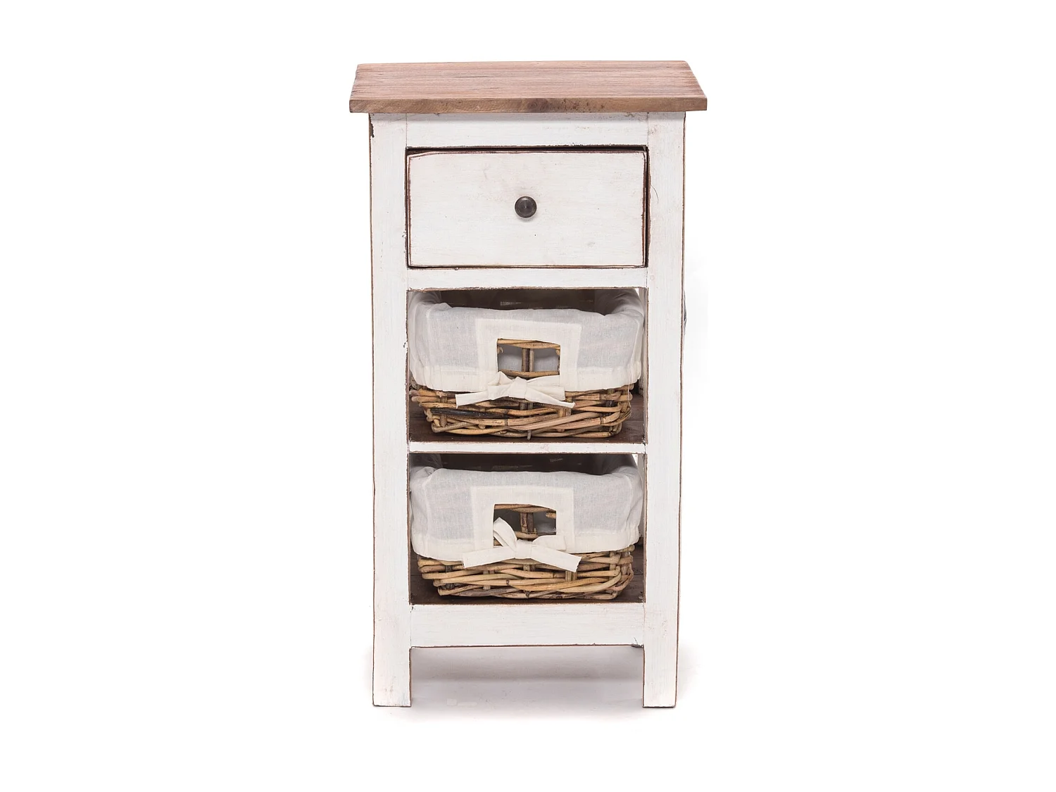 TABLE DE TÉLÉPHONE RATTAN 70 avec 2 paniers en rotin et tiroir, en acajou massif 06 weiß-landhaus