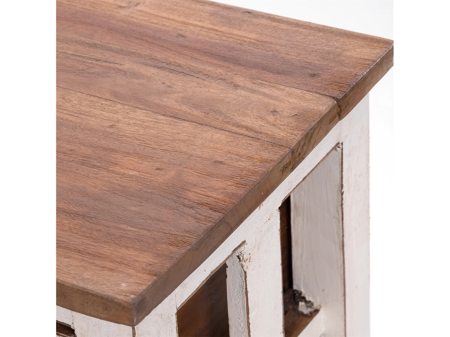 TABLE DE TÉLÉPHONE RATTAN 70 avec 2 paniers en rotin et tiroir, en acajou massif 06 weiß-landhaus