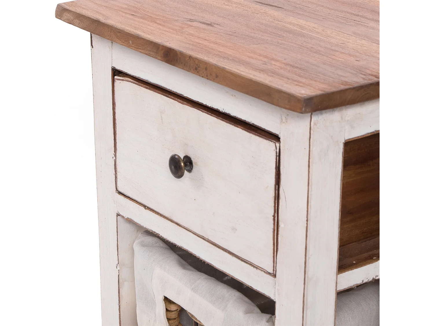 TABLE DE TÉLÉPHONE RATTAN 70 avec 2 paniers en rotin et tiroir, en acajou massif 06 weiß-landhaus