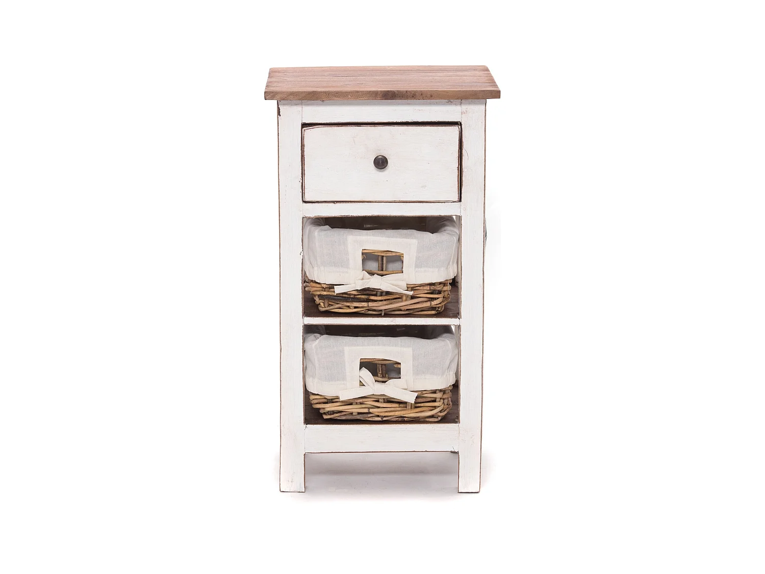 TABLE DE TÉLÉPHONE RATTAN 70 avec 2 paniers en rotin et tiroir, en acajou massif 06 weiß-landhaus
