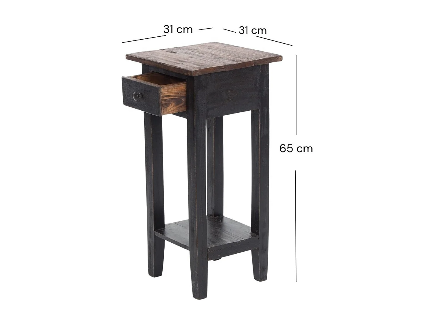 TABLE DE TÉLÉPHONE TIROIR 65 Bois de recyclage en acajou, avec tiroir 04 schwarz-natur