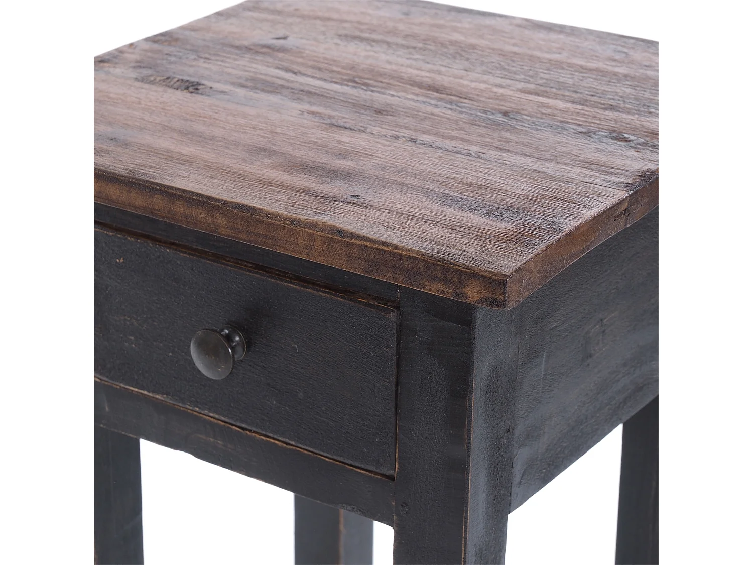 TABLE DE TÉLÉPHONE TIROIR 65 Bois de recyclage en acajou, avec tiroir 04 schwarz-natur