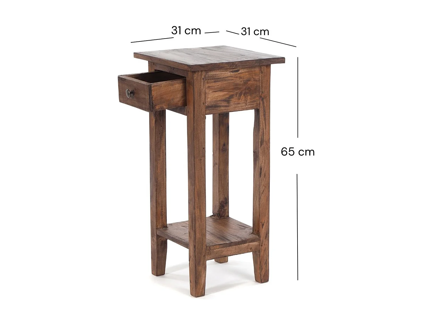 TELEFONTISCH DRAWER 65 Mahagoni Recyclingholz, mit Schublade 02 hellbraun