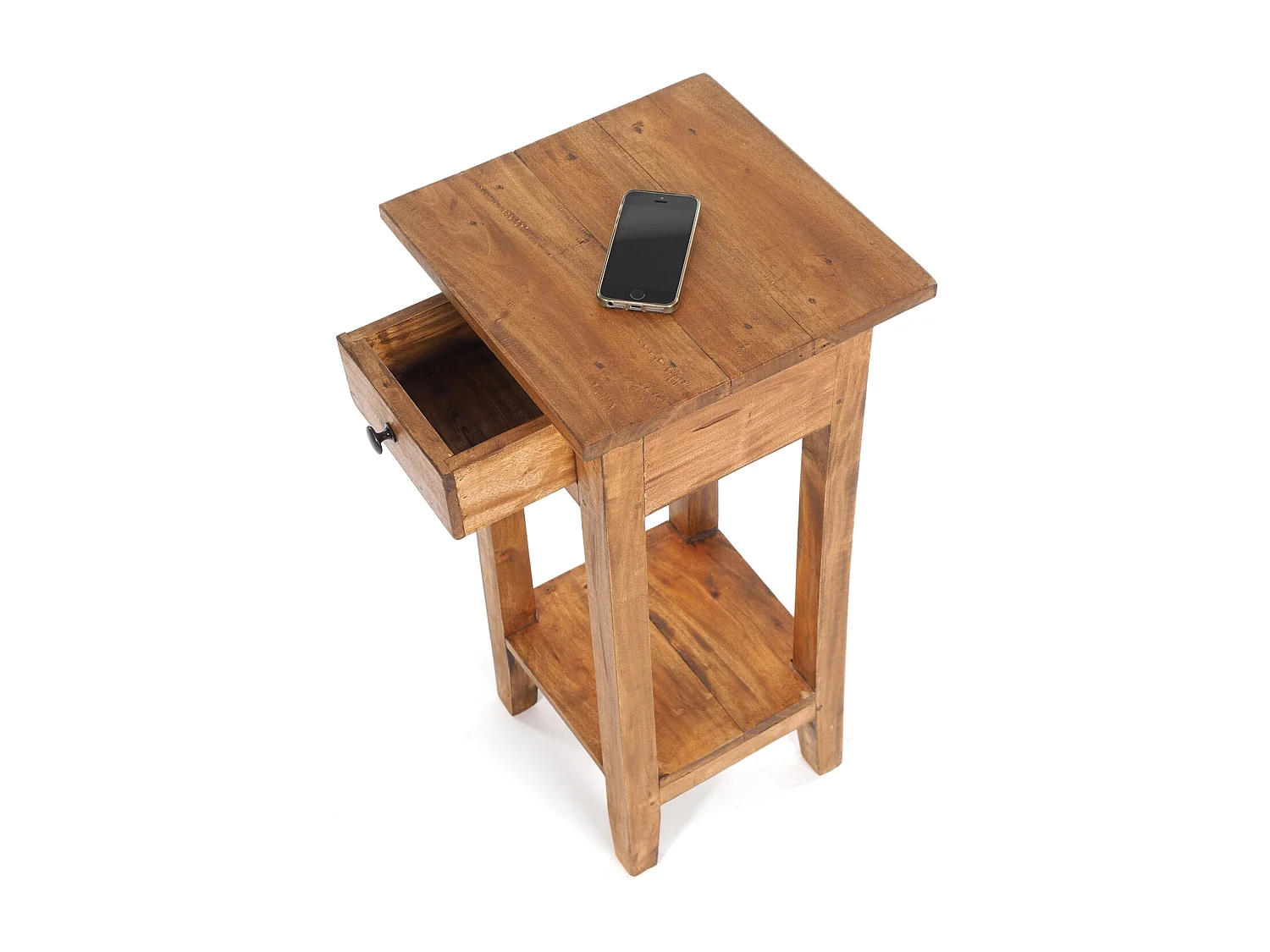 TABLE DE TÉLÉPHONE TIROIR 65 Bois de recyclage en acajou, avec tiroir 08 honigfarben gewachst