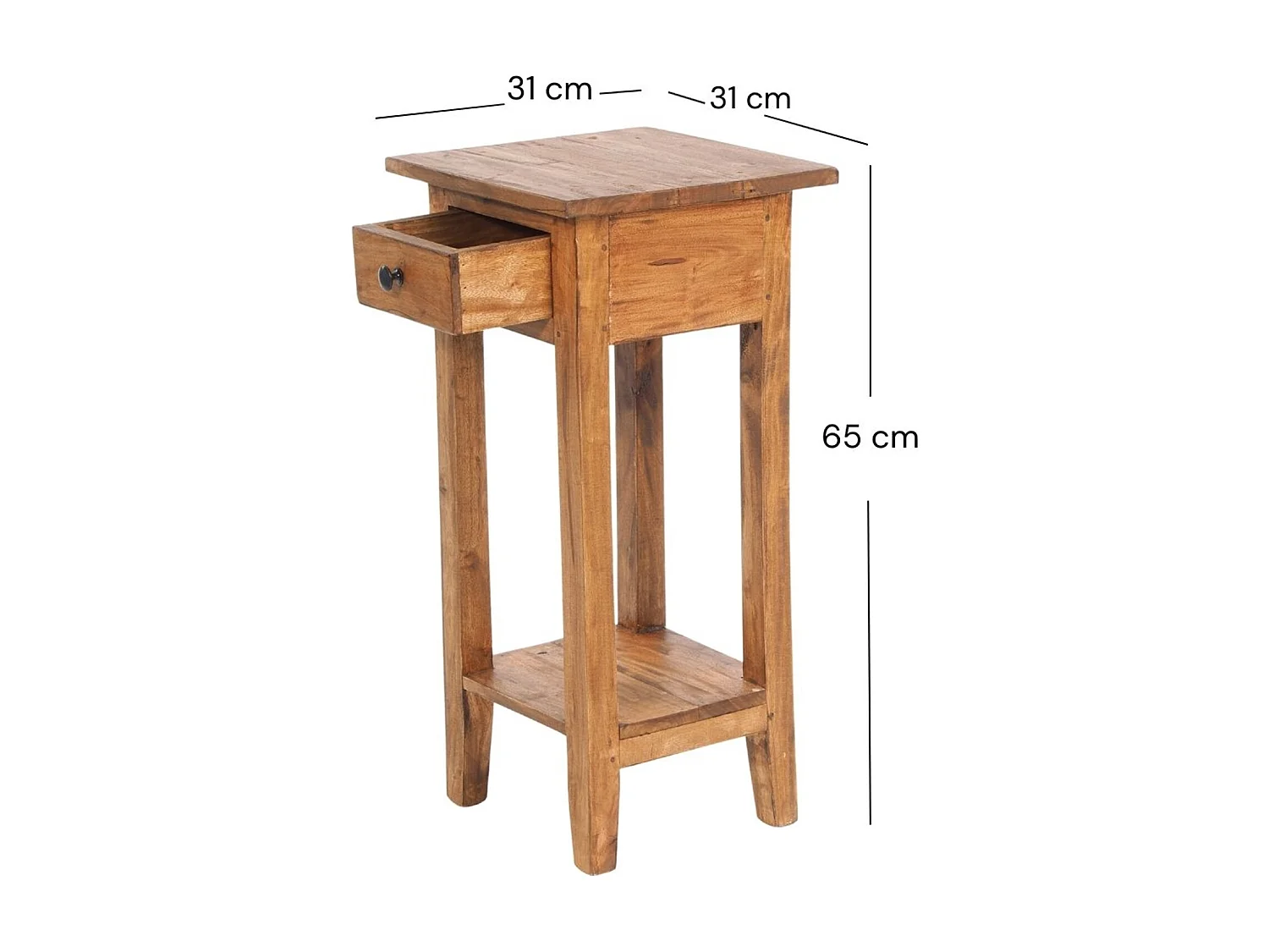 TABLE DE TÉLÉPHONE TIROIR 65 Bois de recyclage en acajou, avec tiroir 08 honigfarben gewachst