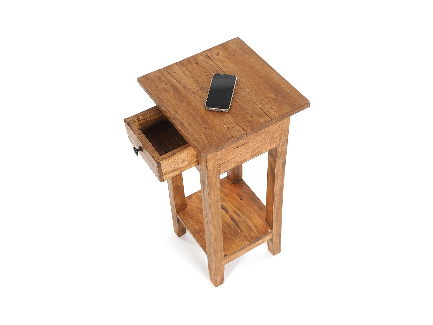 TABLE DE TÉLÉPHONE TIROIR 65 Bois de recyclage en acajou, avec tiroir 08 honigfarben gewachst