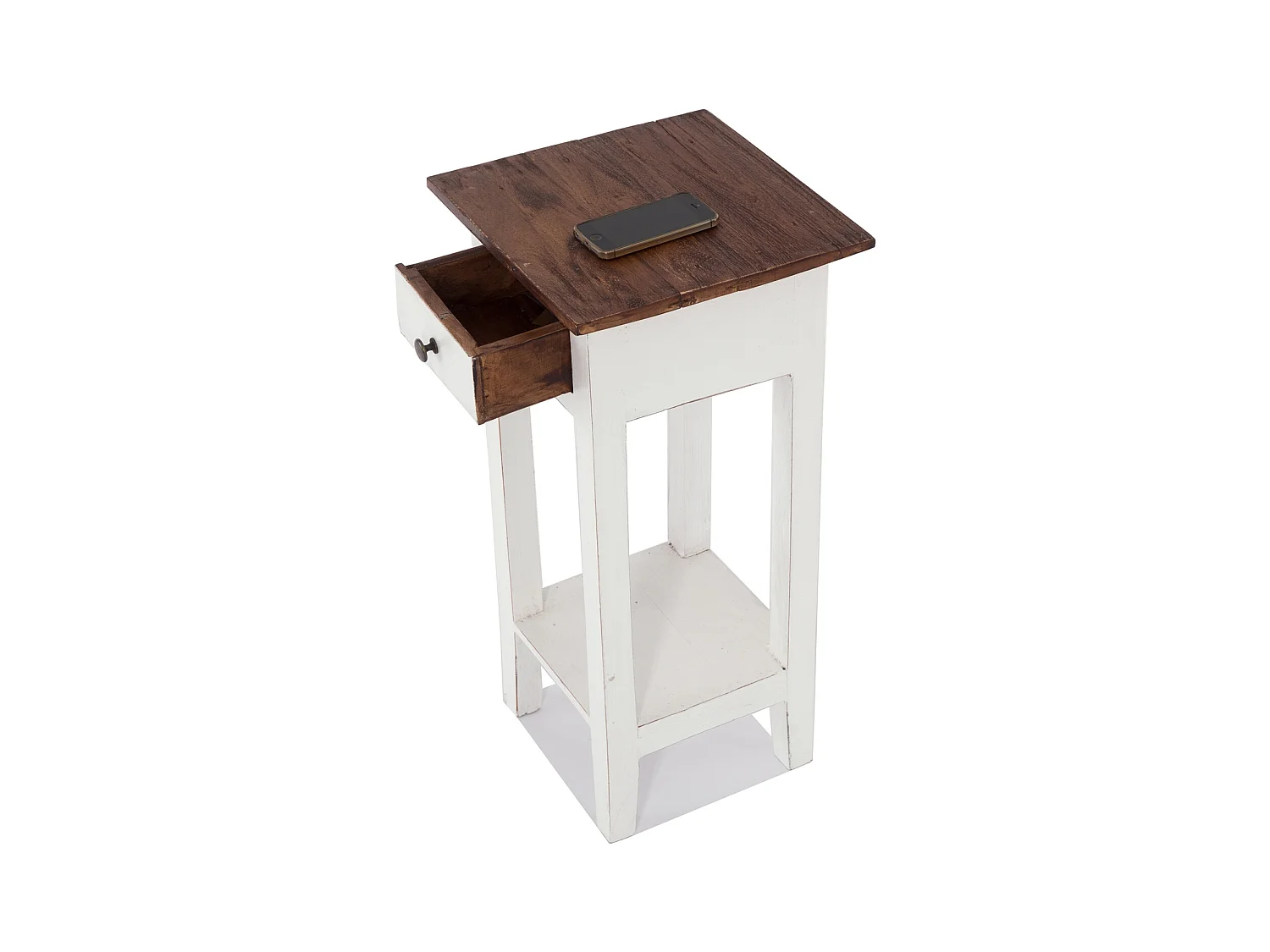 TABLE DE TÉLÉPHONE TIROIR 65 Bois de recyclage en acajou, avec tiroir 06 weiß-landhaus