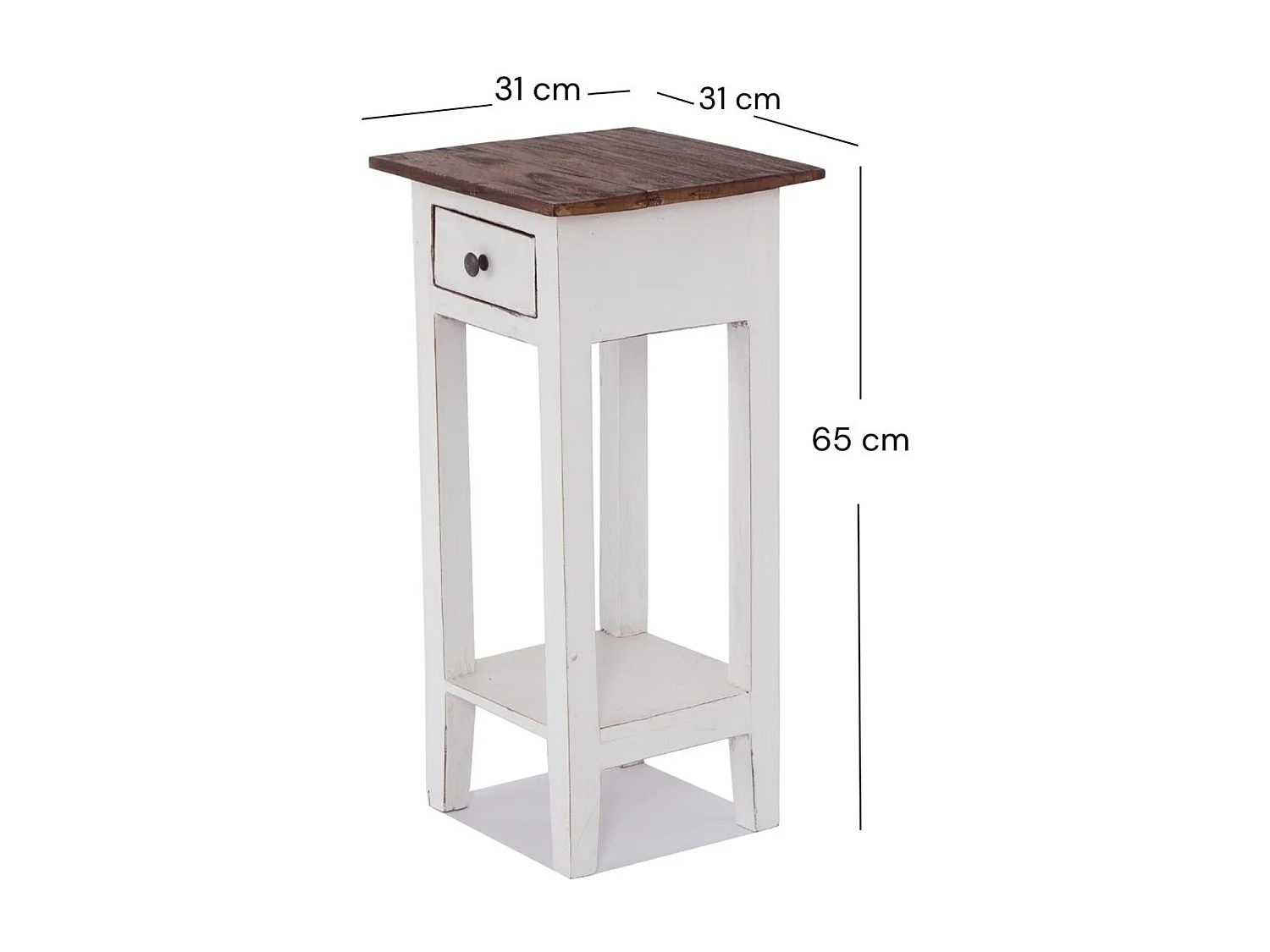 TABLE DE TÉLÉPHONE TIROIR 65 Bois de recyclage en acajou, avec tiroir 06 weiß-landhaus