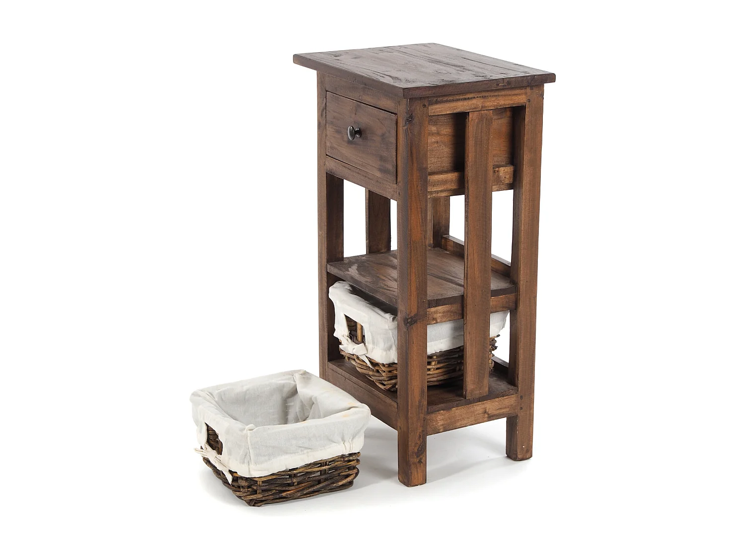 TABLE DE TÉLÉPHONE RATTAN 70 avec 2 paniers en rotin et tiroir, en acajou massif 03 dunkelbraun