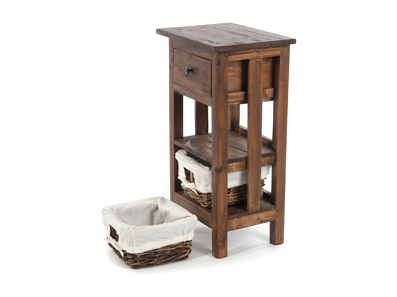 TABLE DE TÉLÉPHONE RATTAN 70 avec 2 paniers en rotin et tiroir, en acajou massif 03 dunkelbraun