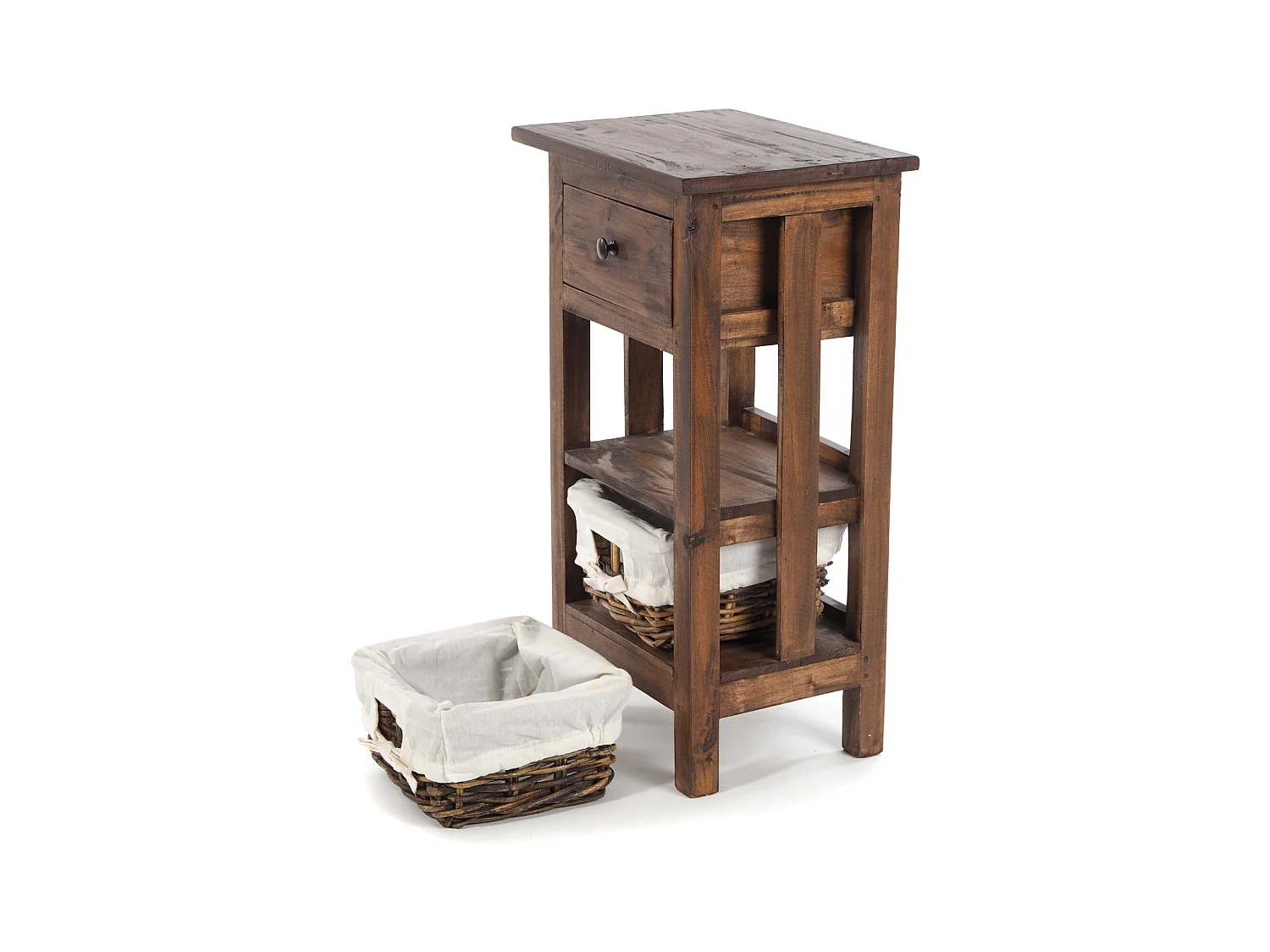 TABLE DE TÉLÉPHONE RATTAN 70 avec 2 paniers en rotin et tiroir, en acajou massif 03 dunkelbraun