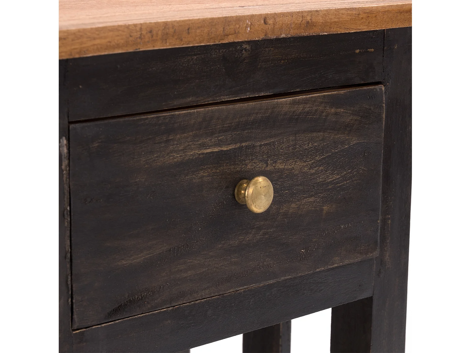 TABLE DE TÉLÉPHONE RATTAN 70 avec 2 paniers en rotin et tiroir, en acajou massif 04 schwarz-natur