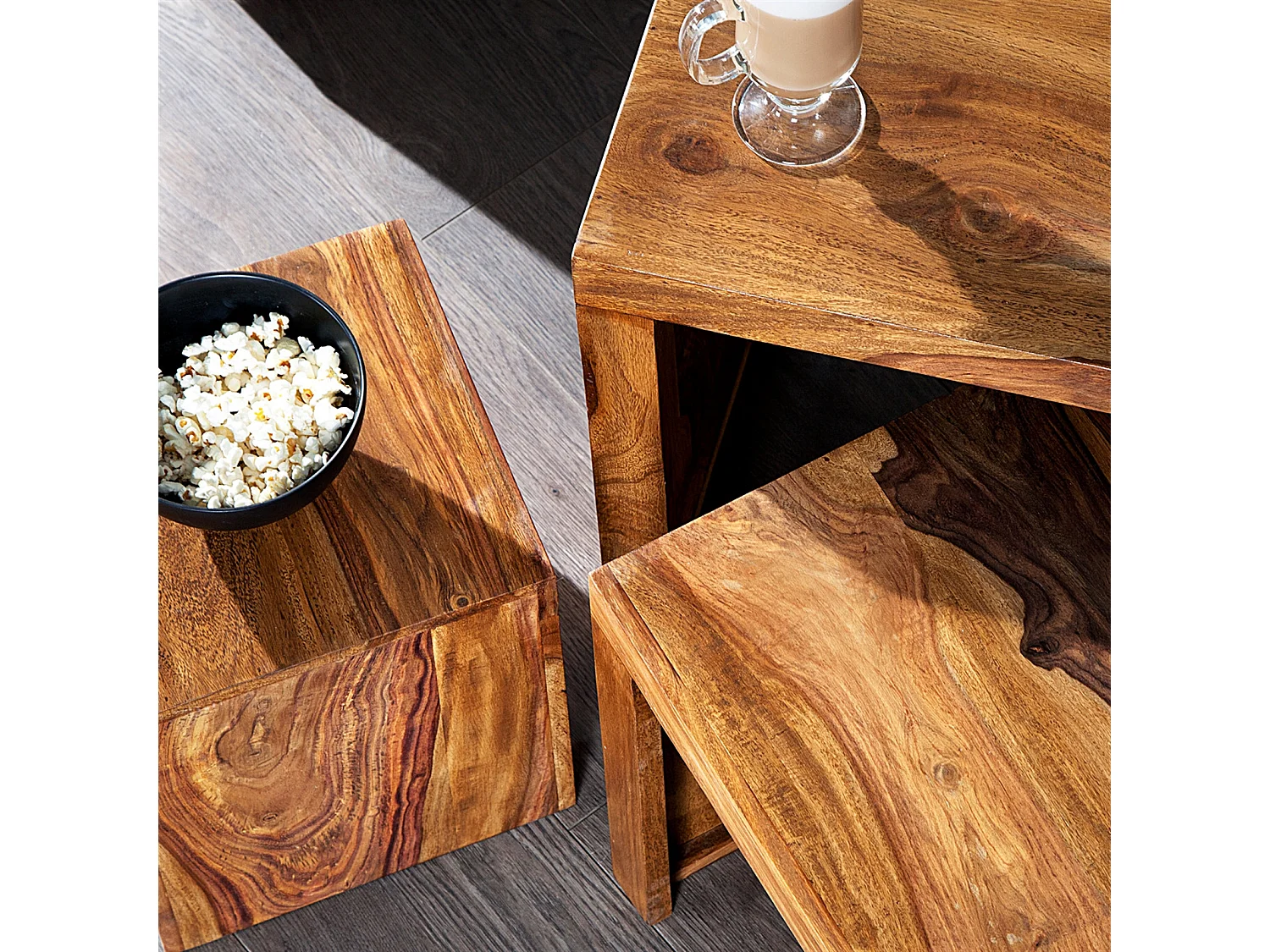 TABLE D'APPOINT ENSEMBLE de 3 SHEESHAM Bois massif marron