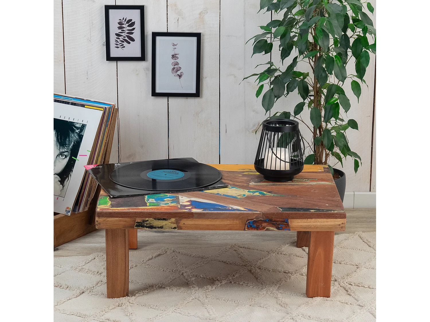 TABLE D'APPOINT Mélanger Bois de recyclage massif nature-colorée