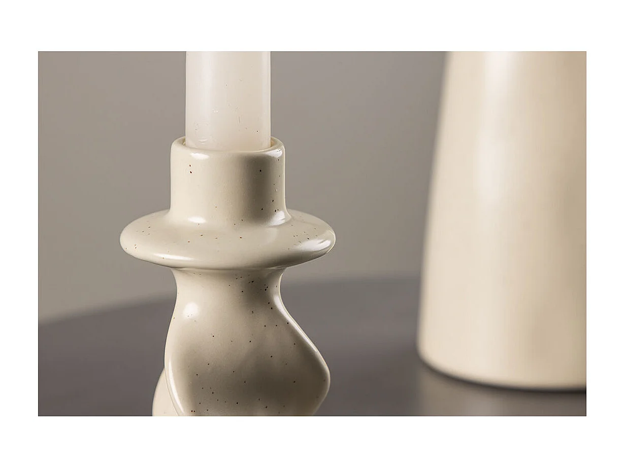 Bougeoir Design en Céramique "Glory" 12cm Beige & Noir