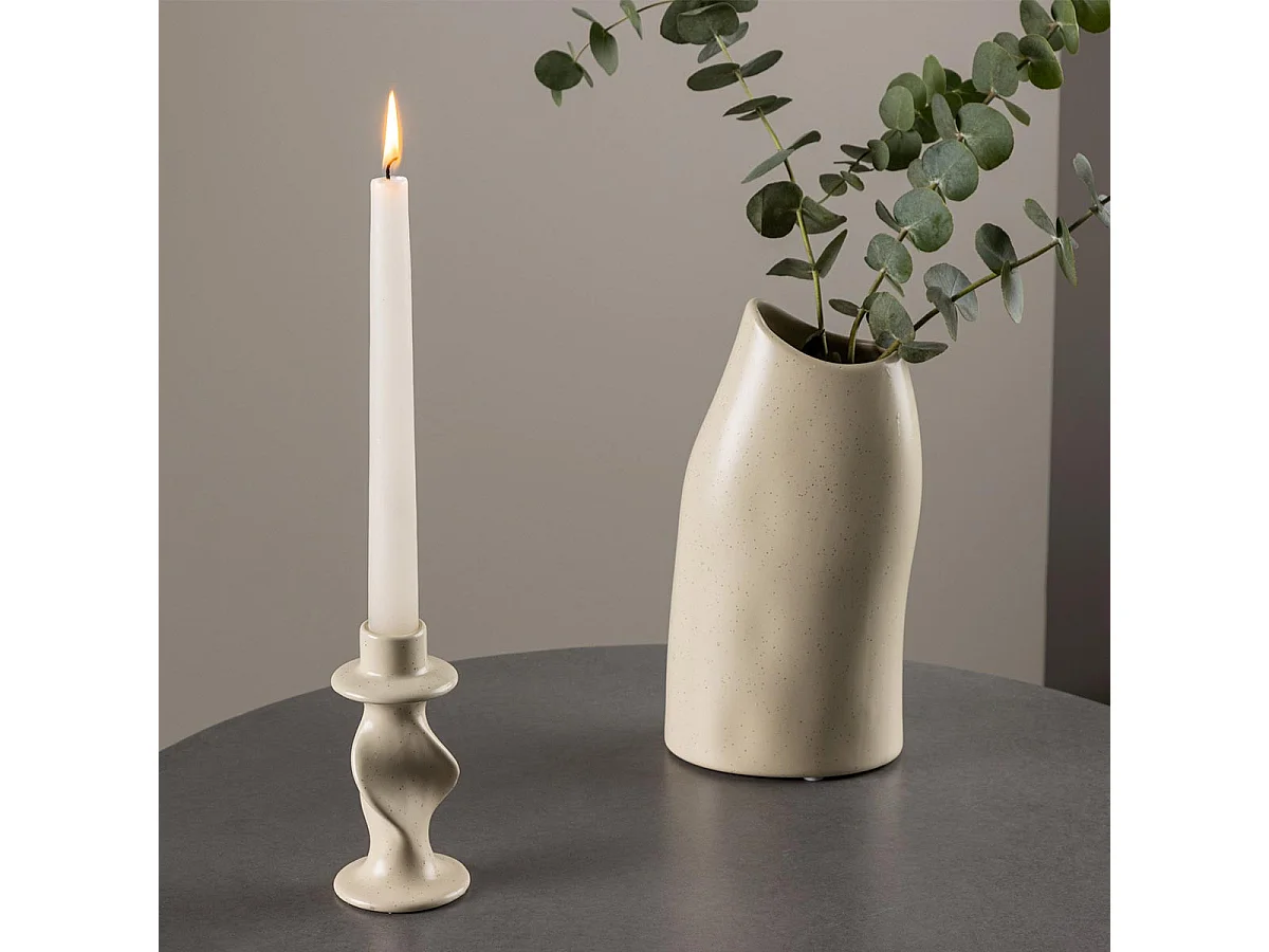 Bougeoir Design en Céramique "Glory" 12cm Beige & Noir