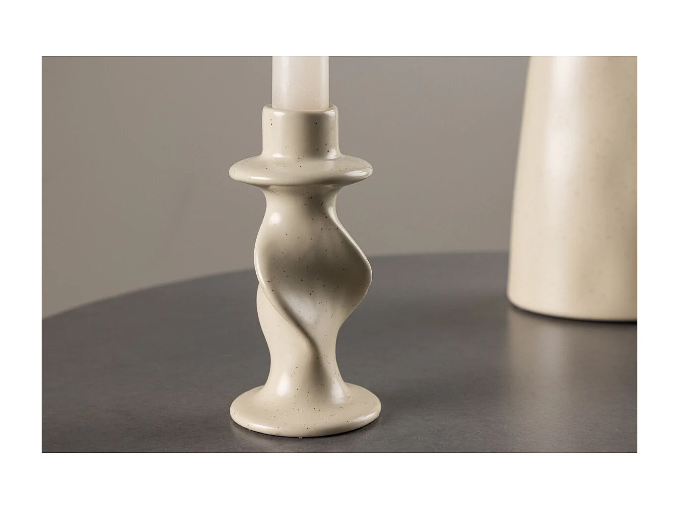 Bougeoir Design en Céramique "Glory" 12cm Beige & Noir