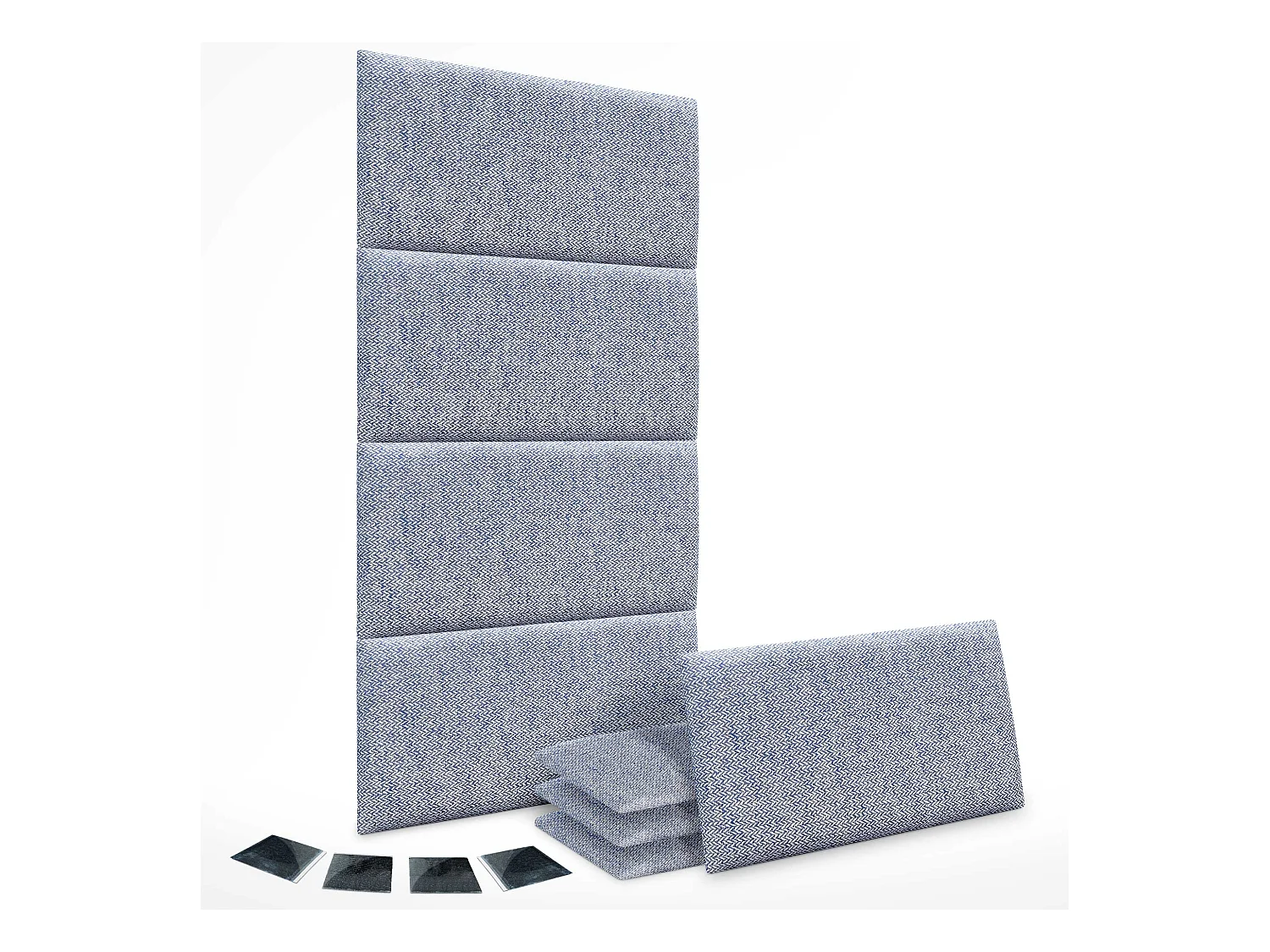DHOME Ensemble de 8 Panneaux Tapissés en Tissu de Luxe Pack Autoadhésif pour Mur Acoustique Absorbant et Protecteur (Épis bleus, 50x50cm, x8)