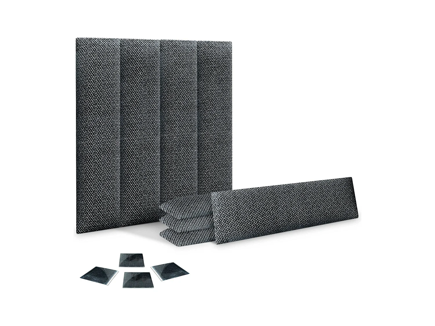 DHOME Set van 8 Luxe Stoffen Zelfklevende Gestoffeerde Panelen voor Muur, Geluidsabsorberend en Beschermend (Silver Ebony, 60x20cm, x8)