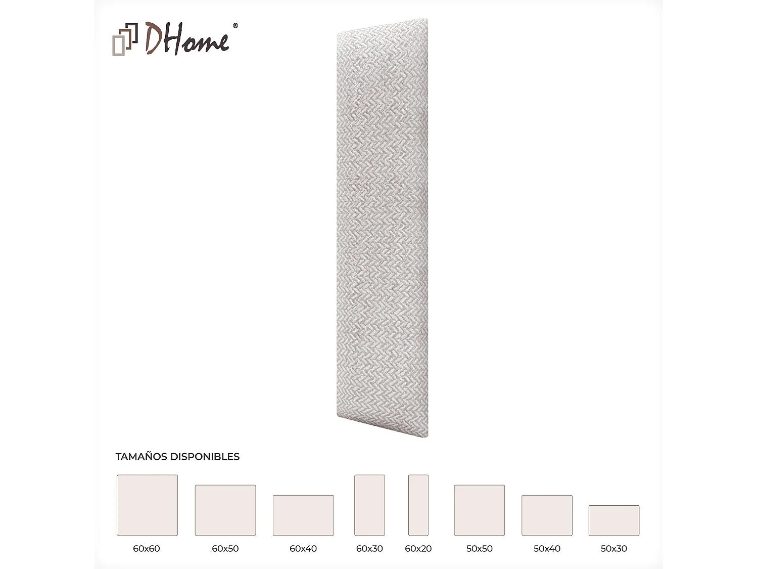 DHOME Conjunto de 8 Painéis Estofados em Tecido de Luxo Pack Autoadesivo para Parede Absorvente Acústico e Protetor (Espigas bege, 60x20cm, x8)