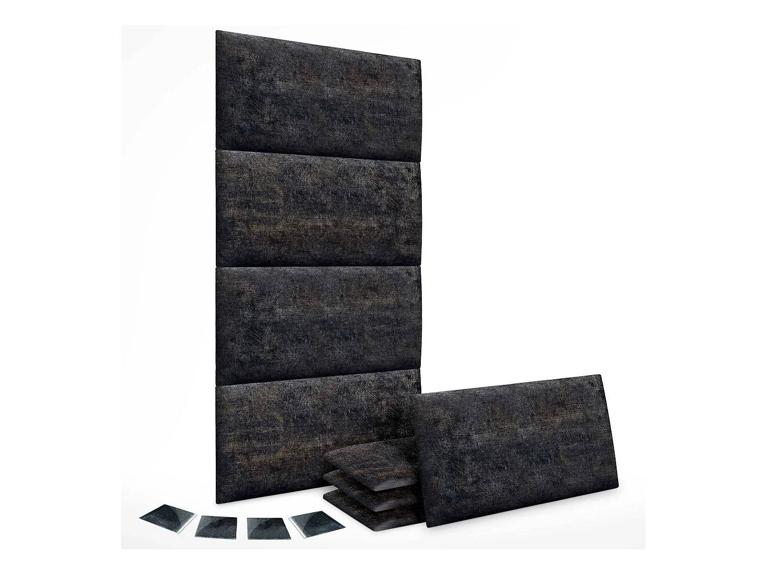 DHOME Ensemble de 8 Panneaux Tapissés en Tissu de Luxe Pack Autoadhésif pour Mur Acoustique Absorbant et Protecteur (Luxurious Black, 60x60cm, x8)