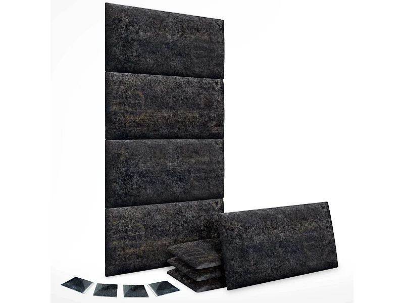 DHOME Ensemble de 8 Panneaux Tapissés en Tissu de Luxe Pack Autoadhésif pour Mur Acoustique Absorbant et Protecteur (Luxurious Black, 60x60cm, x8)