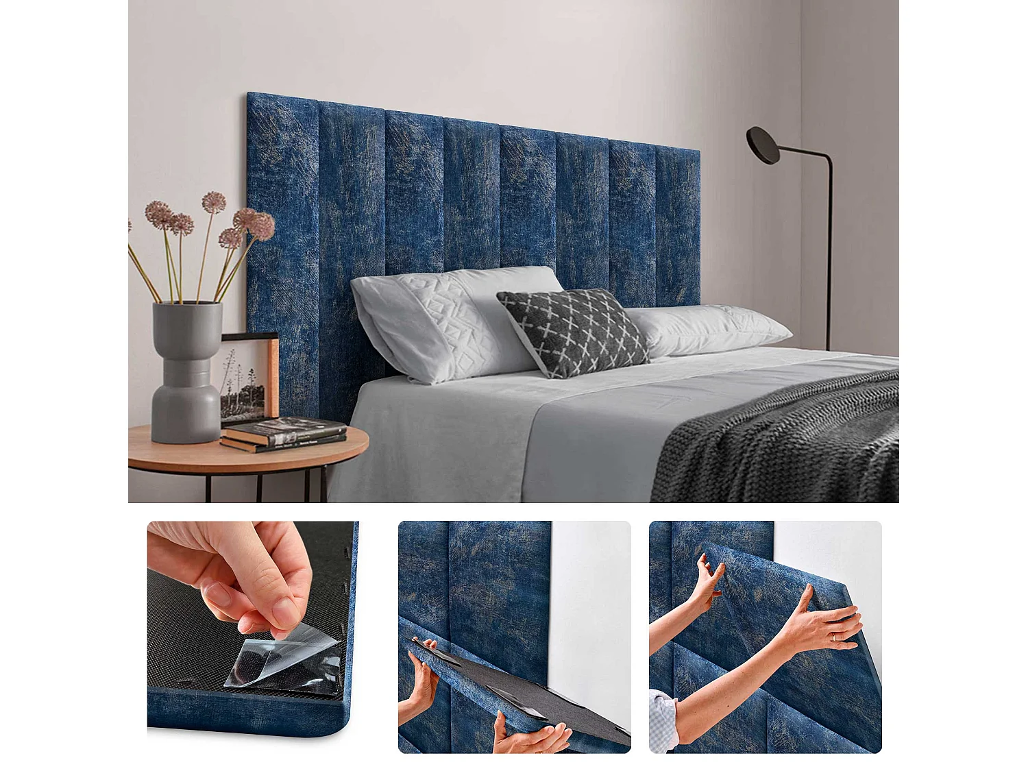 DHOME Panneaux Tapissés Exclusifs Série Luxury Edition Autoadhésifs pour Mur Acoustiques Absorbants Protection Chocs (Luxurious Blue, 60x20cm)