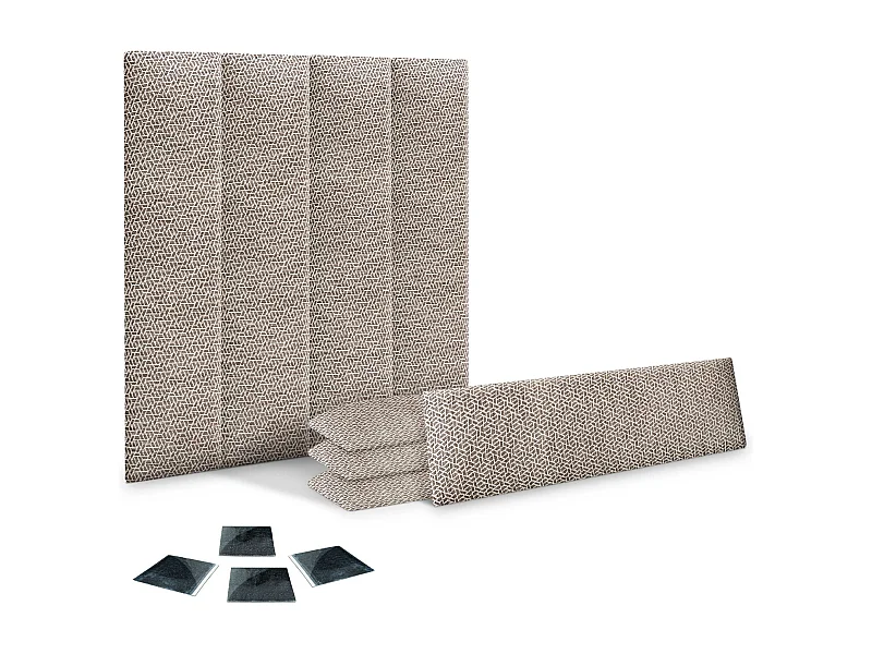 DHOME Ensemble de 8 Panneaux Tapissés en Tissu de Luxe Pack Autoadhésif pour Mur Acoustique Absorbant et Protecteur (Ethnic Brown, 60x20cm, x8)