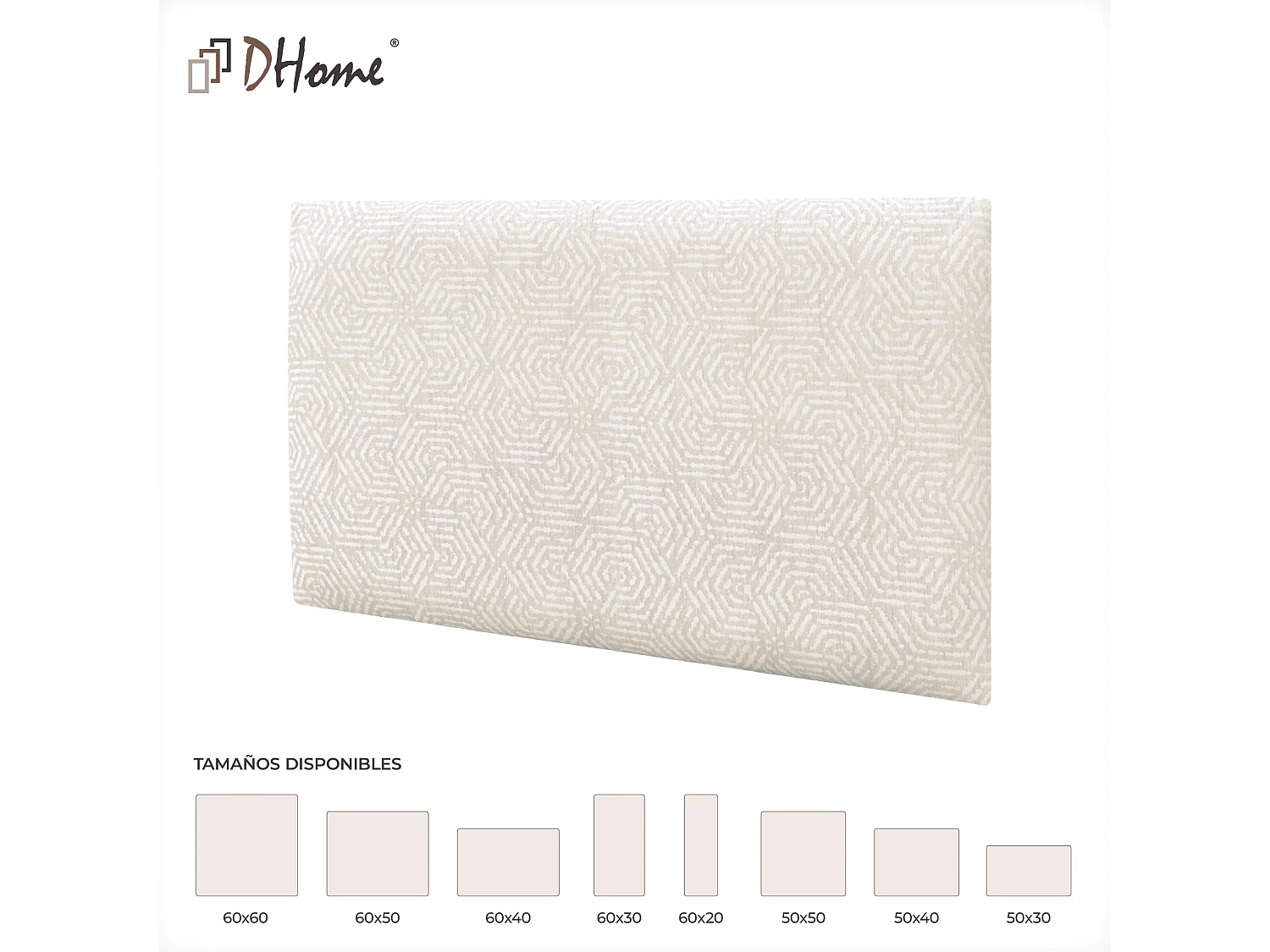 DHOME Ensemble de 1 Panneaux Tapissés en Tissu de Luxe Pack Autoadhésif pour Mur Acoustique Absorbant et Protecteur (Ethnic White, 50x50cm, x1)