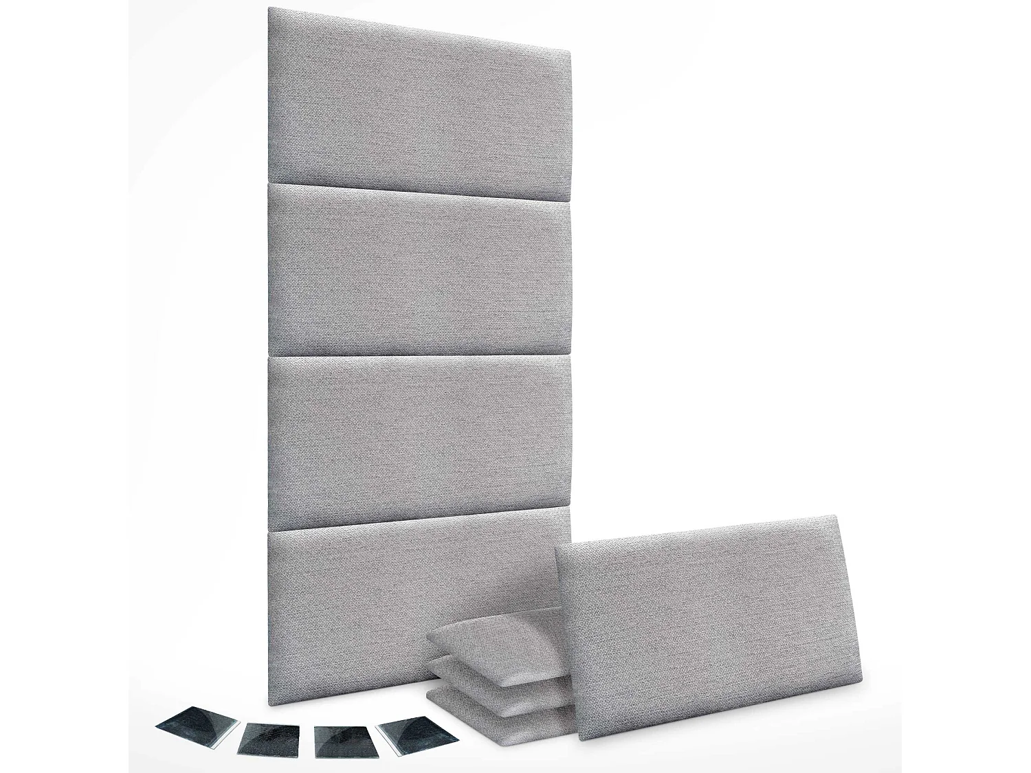 DHOME Ensemble de 8 Panneaux Tapissés en Tissu de Luxe Pack Autoadhésif pour Mur Acoustique Absorbant et Protecteur (Silver Grey, 50x40cm, x8)