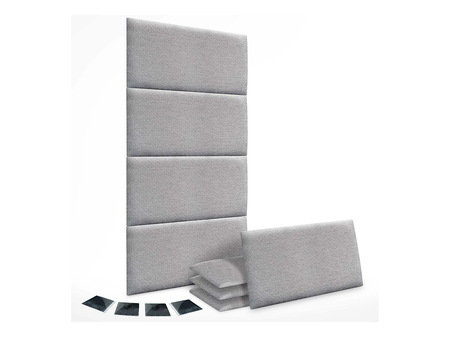 DHOME Juego de 8 Paneles Tapizados de Tela de Lujo Pack Autoadhesivos para Pared Acústicos Absorbentes Protección (Silver Grey, 50x40cm, x8)