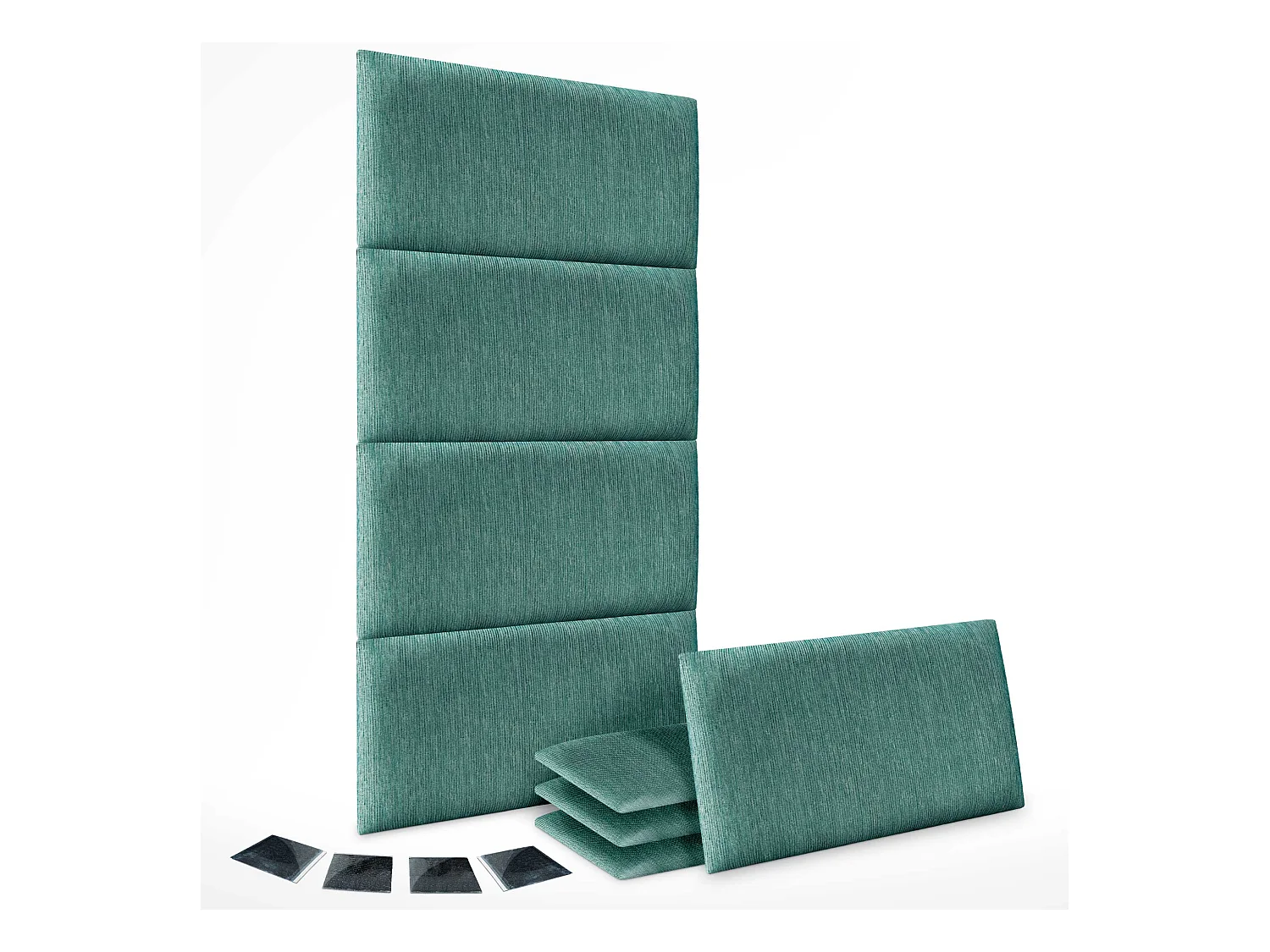 DHOME Ensemble de 8 Panneaux Tapissés en Tissu de Luxe Pack Autoadhésif pour Mur Acoustique Absorbant et Protecteur (Lineal Green, 60x60cm, x8)