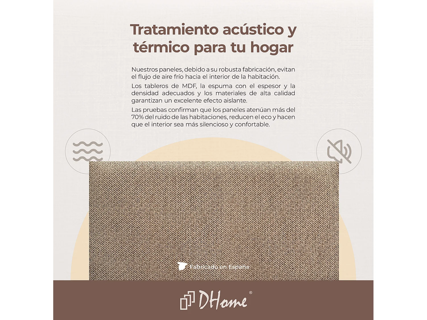 DHOME Ensemble de 8 Panneaux Tapissés en Tissu de Luxe Pack Autoadhésif pour Mur Acoustique Absorbant et Protecteur (Golden Wood, 60x50cm, x8)