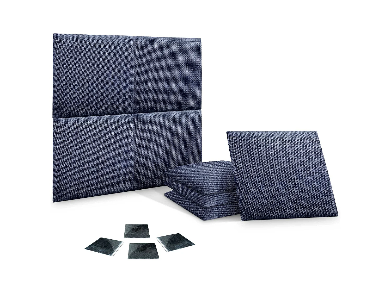 DHOME Ensemble de 8 Panneaux Tapissés en Tissu de Luxe Pack Autoadhésif pour Mur Acoustique Absorbant et Protecteur (Silver Marine, 50x30cm, x8)