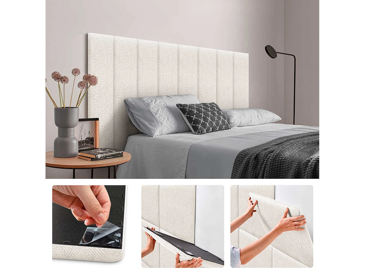 DHOME Panneaux Tapissés Exclusifs Série Luxury Edition Autoadhésifs pour Mur Acoustiques Absorbants Protection Chocs (Ethnic White, 60x20cm)