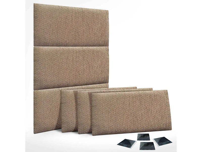 DHOME Ensemble de 6 Panneaux Tapissés en Tissu de Luxe Pack Autoadhésif pour Mur Acoustique Absorbant et Protecteur (Golden Wood, 60x50cm, x6)