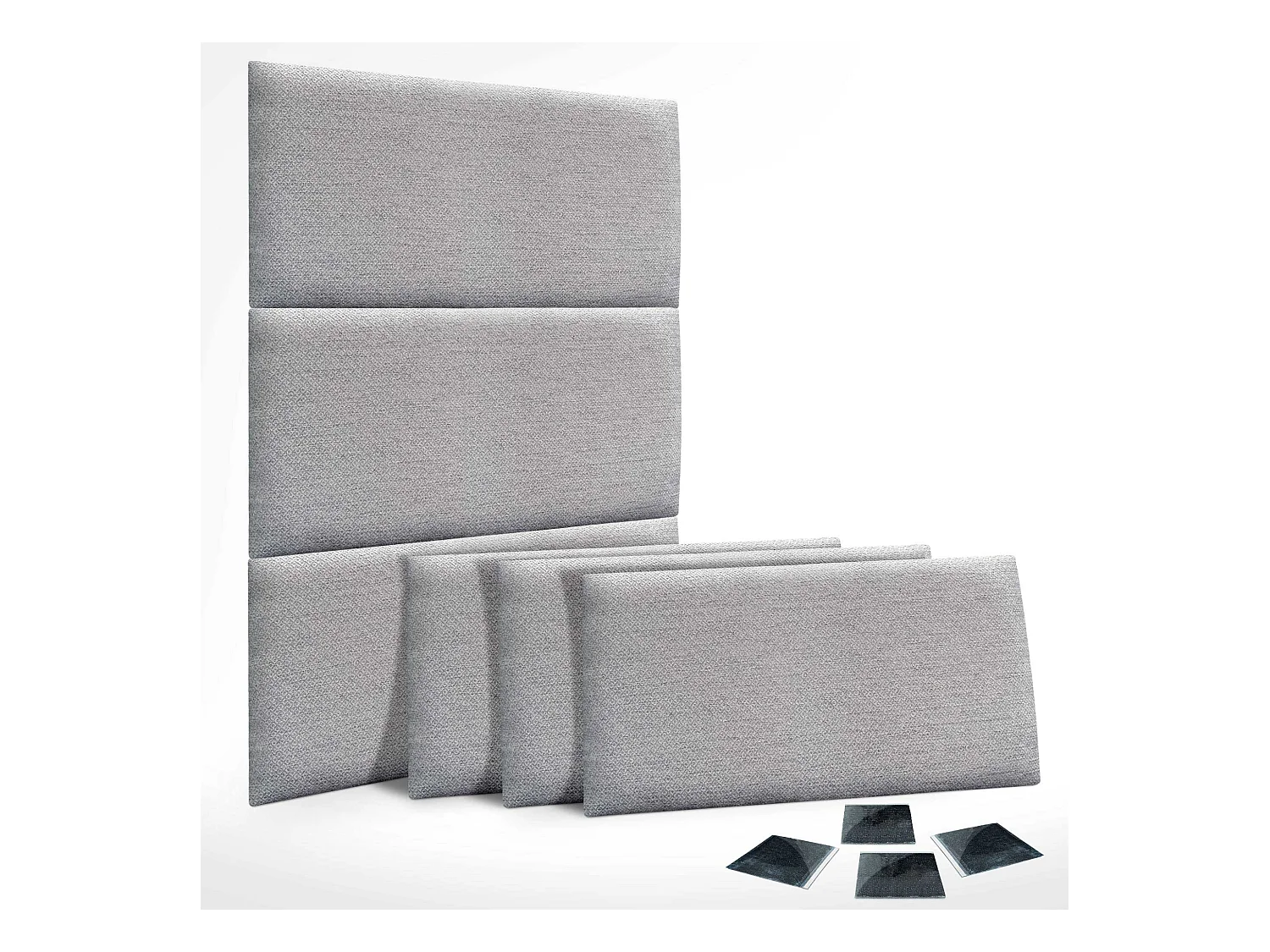 DHOME Ensemble de 6 Panneaux Tapissés en Tissu de Luxe Pack Autoadhésif pour Mur Acoustique Absorbant et Protecteur (Silver Grey, 60x60cm, x6)
