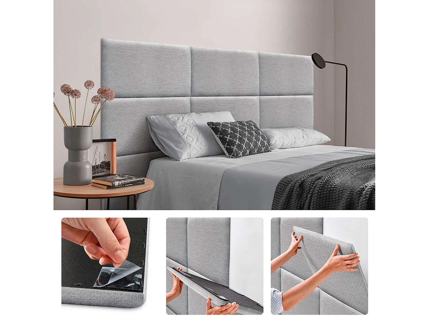 DHOME Panneaux Tapissés Exclusifs Série Luxury Edition Autoadhésifs pour Mur Acoustiques Absorbants Protection Chocs (Silver Grey, 50x30cm)