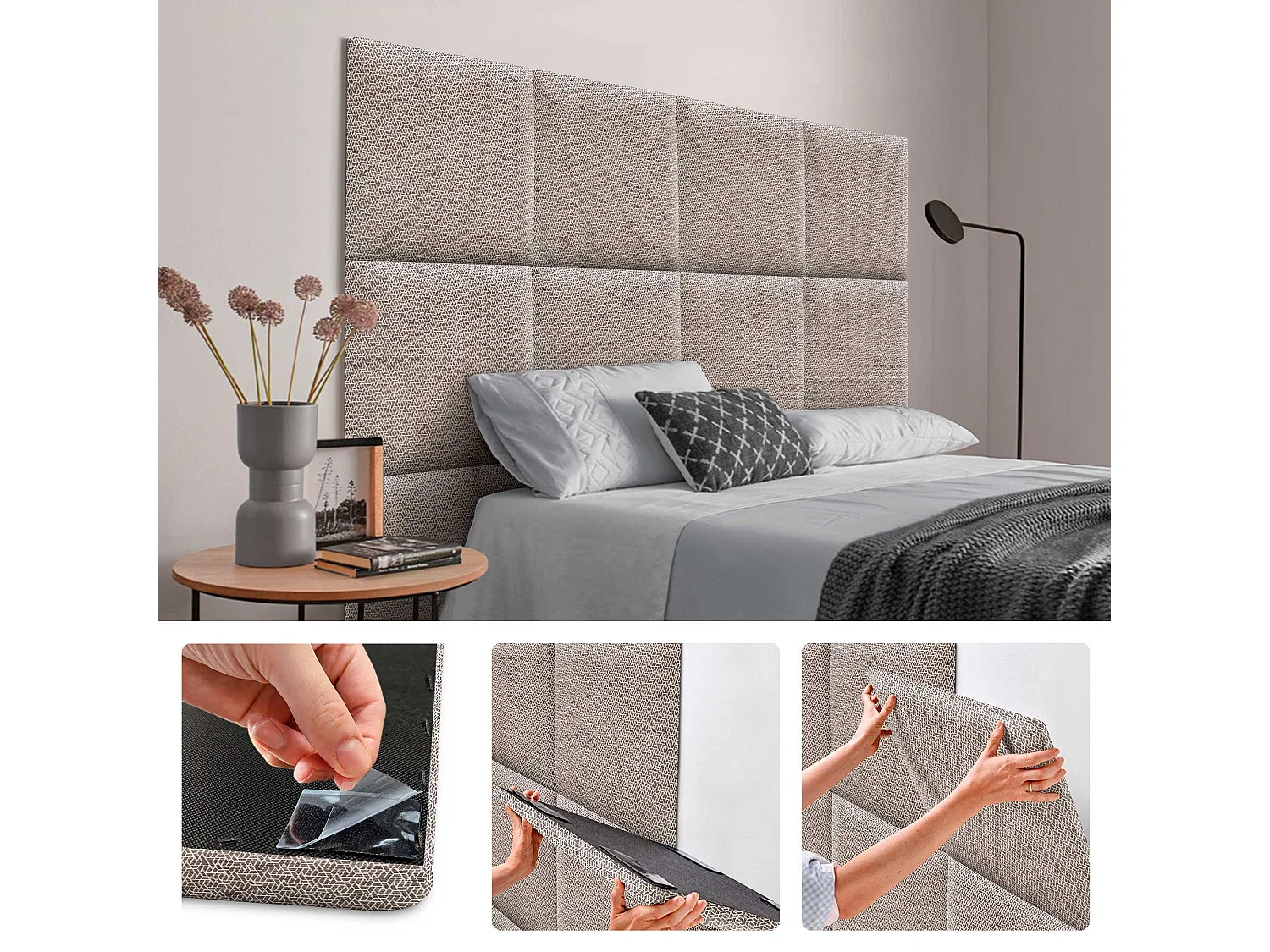 DHOME Set di 6 Pannelli Imbottiti in Tessuto di Lusso Pacchetto Autoadesivo per Pareti Assorbente Acustico e Protettivo (Ethnic Brown, 50x30cm, x6)